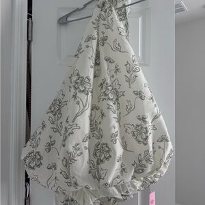 Green Printed Hal Terneck Puffball Mini Dress